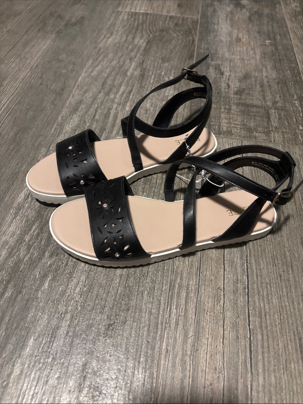 Black Strappy Girl's Sandals - Comfortable Summer Flats-size 6